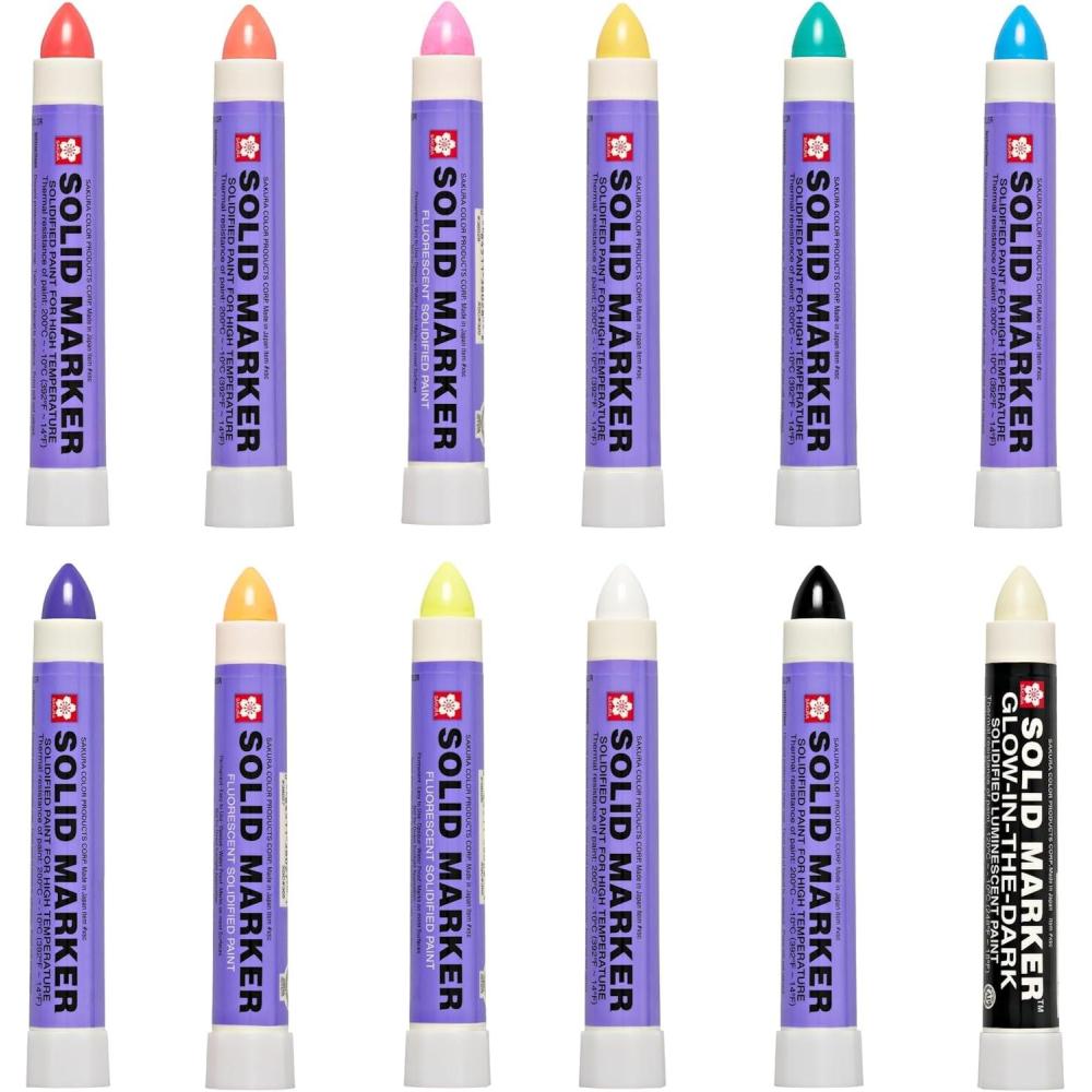image:imageSAKURA Solid Paint Markers  11 Permanent amp 1 GlowintheDark Paint Marker Pens  For Window Wood amp Glass  Assorted Colors  12 Pack