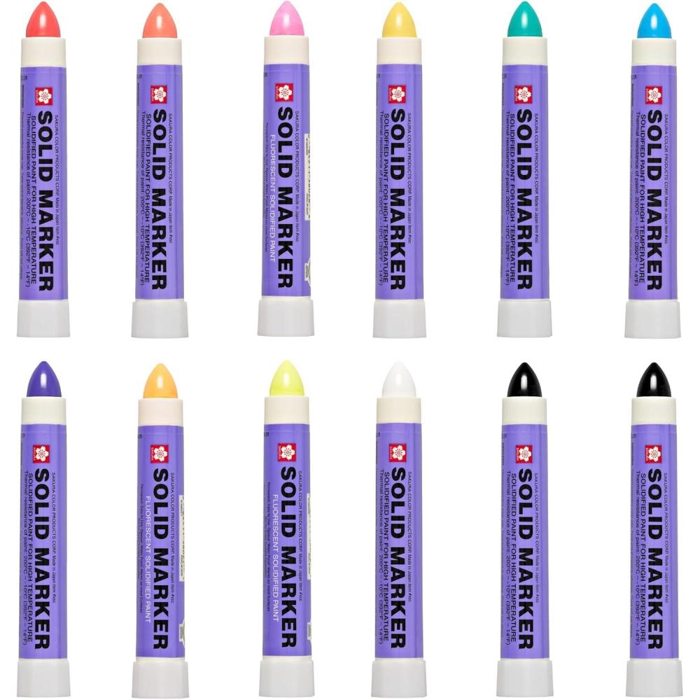 image:imageSAKURA Solid Paint Markers  12 Assorted Permanent Marker Paint Pens  2 Black 7 Assorted Colors amp 3 Fluorescent Pens  For Window Wood amp Glass  12 Pack