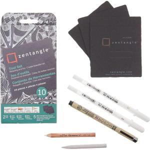 image:imageSAKURA 50113 Zentangle 11 Pc Set wZendala Round WhiteTiles 458 in Diameter white10Piece Set  35