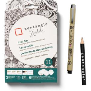 image:imageSAKURA 50113 Zentangle 11 Pc Set wZendala Round WhiteTiles 458 in Diameter white11Piece Set  458 Round