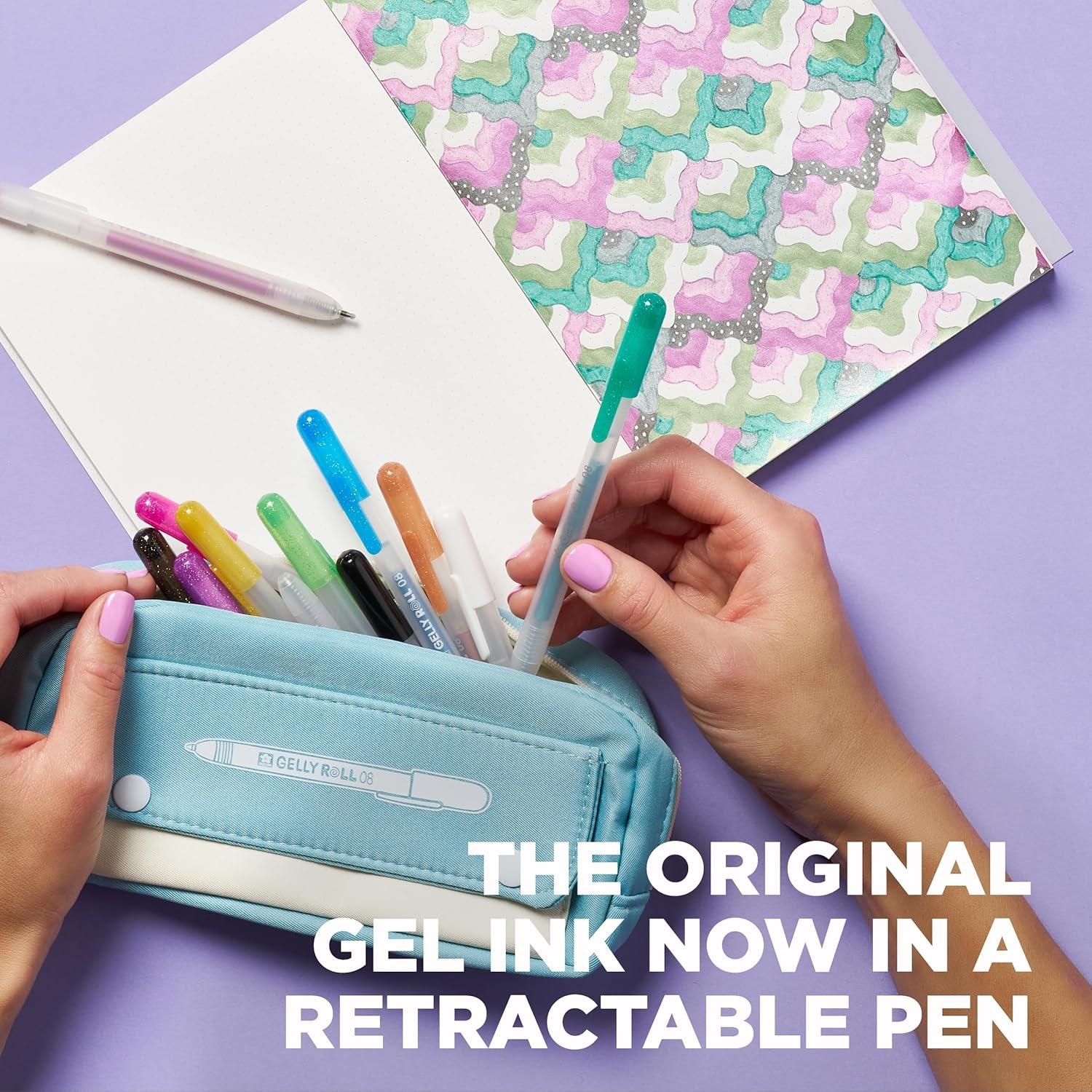 image:imageSAKURA Gelly Roll Retractable Gel Pens Colored  Assorted Gel Color Pens with Different Effects  08 Medium Point Ink Pen for Journaling Art or Drawing  1 Pen Case  Assorted Colored Ink  24 Pens