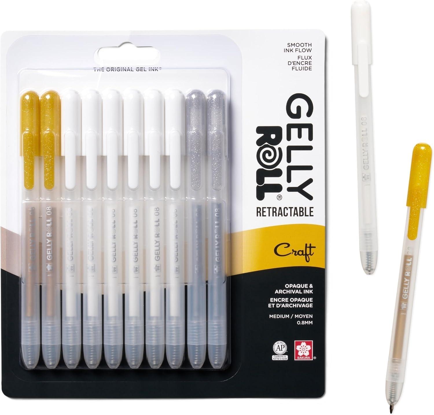 image:imageSAKURA Gelly Roll Retractable Gel Pens Colored  Metallic Gel Pens  08 Medium Point Ink Pen for Journaling Art Calligraphy or Drawing  Assorted Colored Ink  10 Pens1 Count Pack of 10