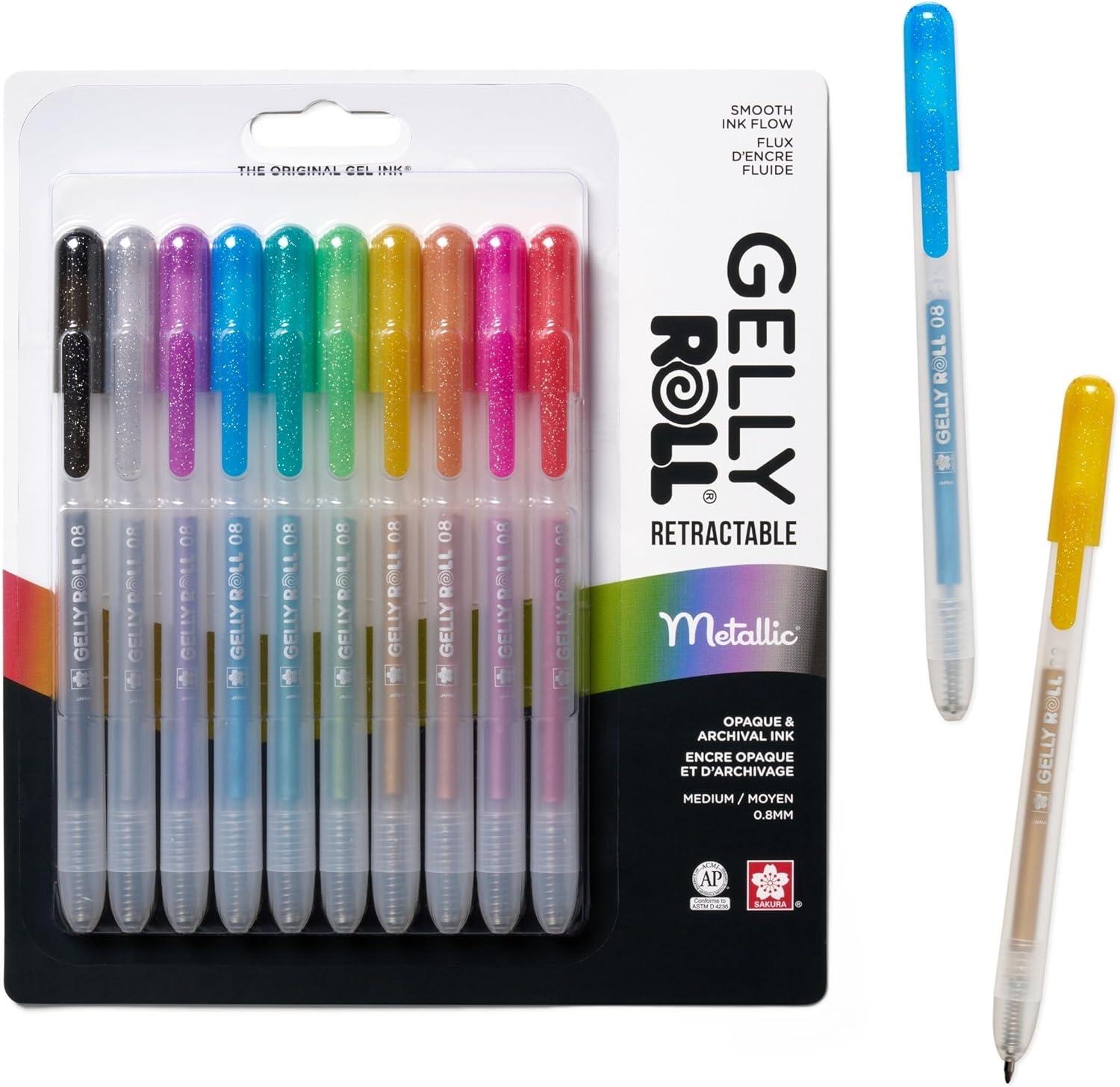 image:imageSAKURA Gelly Roll Retractable Gel Pens Colored  Metallic Gel Pens  08 Medium Point Ink Pen for Journaling Art Calligraphy or Drawing  Assorted Colored Ink  10 Pens1 Count Pack of 10