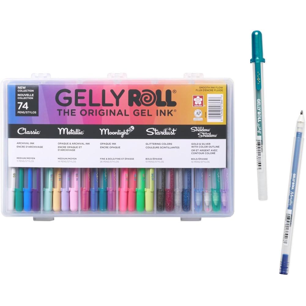 image:imageSAKURA Gelly Roll Gel Pens  Gift Set  Ink Pen Set for Journaling Art Calligraphy or Drawing  Assorted Point Sizes with Storage Case  Assorted Colored Ink with Special Effects  74 Pack