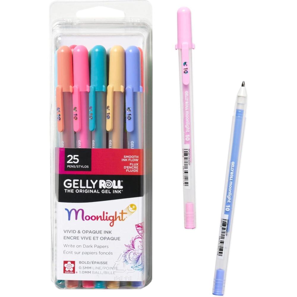 image:imageSAKURA Gelly Roll Moonlight Size 10 Gel Pens  Bold Point Ink Pen for Journaling Art Calligraphy or Drawing  Assorted Colored Ink  Bold Line  25 Pack