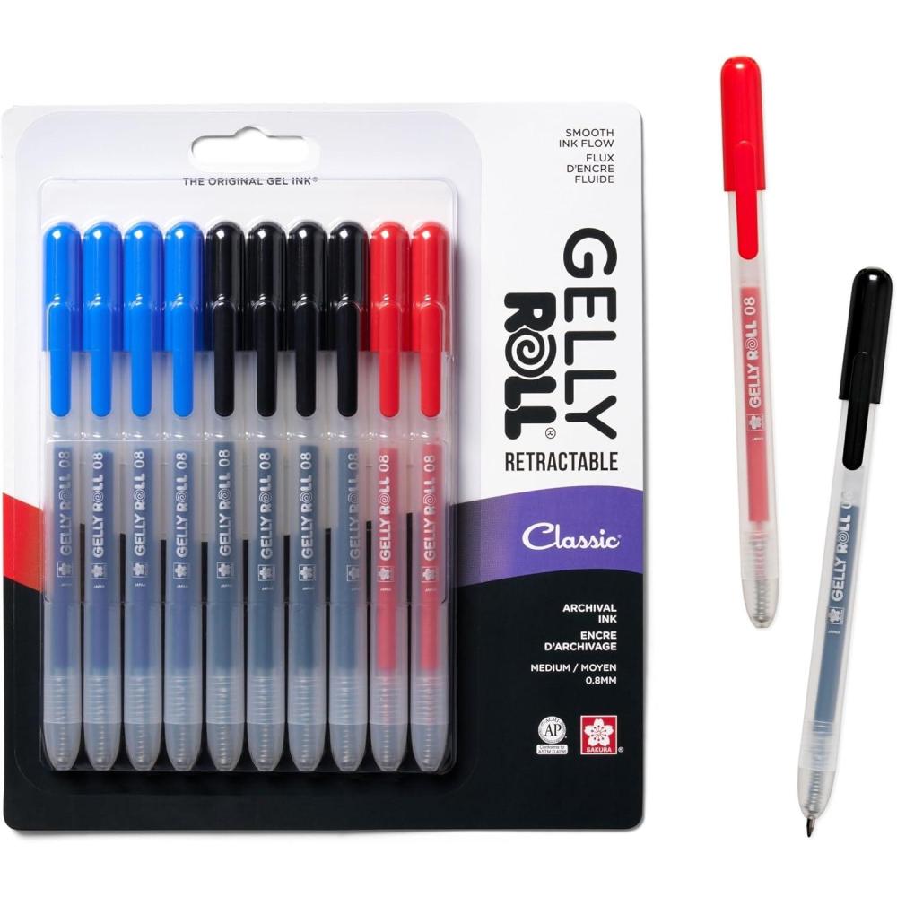 image:imageSAKURA Gelly Roll Retractable Gel Pens Colored  Metallic Gel Pens  08 Medium Point Ink Pen for Journaling Art Calligraphy or Drawing  Assorted Colored Ink  10 Pens1 Count Pack of 10