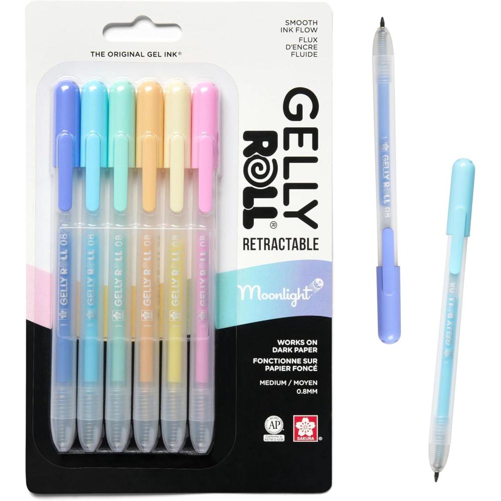 image:imageSAKURA Gelly Roll Retractable Gel Pens Colored  Metallic Gel Pens  08 Medium Point Ink Pen for Journaling Art Calligraphy or Drawing  Assorted Colored Ink  10 Pens1 Count Pack of 6