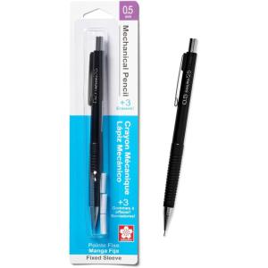image:imageSAKURA 50297 Mechanical Pencil Fixed Sleeve 05mm with 3 Erasers Black05mm Pencil