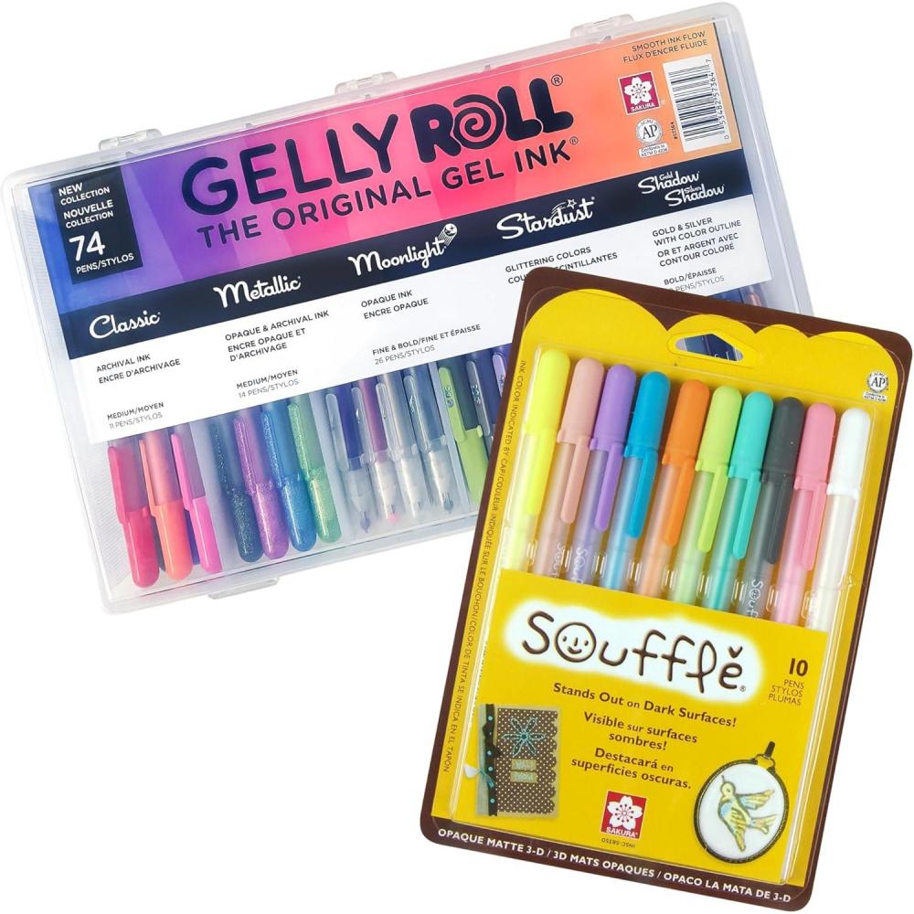 image:imageSAKURA Gelly Roll Gel Pens  Gift Set  Assorted Colored Ink with Special Effects  74 Pack amp 3D Souffl Pen  Opaque White and Pastel Ink Colors  10 Pack