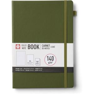 image:imageSakura Notebook Ruled A4  JapaneseInspired Lined Notebook for Effortless Writing  140 GSM Paper  Hardcover  Builtin Pen Holder  Expandable Inner Pocket  FlatLay  83 x 117  MulberryPine Needle