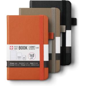image:imageSakura Notebook Ruled Pocket  JapaneseInspired Lined Notebook for Effortless Writing  140 GSM Paper  Builtin Pen Holder  35 x 55  Pine Needle Deep Indigo amp Mulberry  3 CountBlack  Cinder  Amber