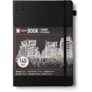 image:imageSakura Sketchbook A4  Drawing Sketchbook for Visual Journaling Effortless Sketching amp Personal Use  140 GSM Paper  Hardcover Hardcover  160 Pages  83 x 117  Black  Black PaperBlack Paper