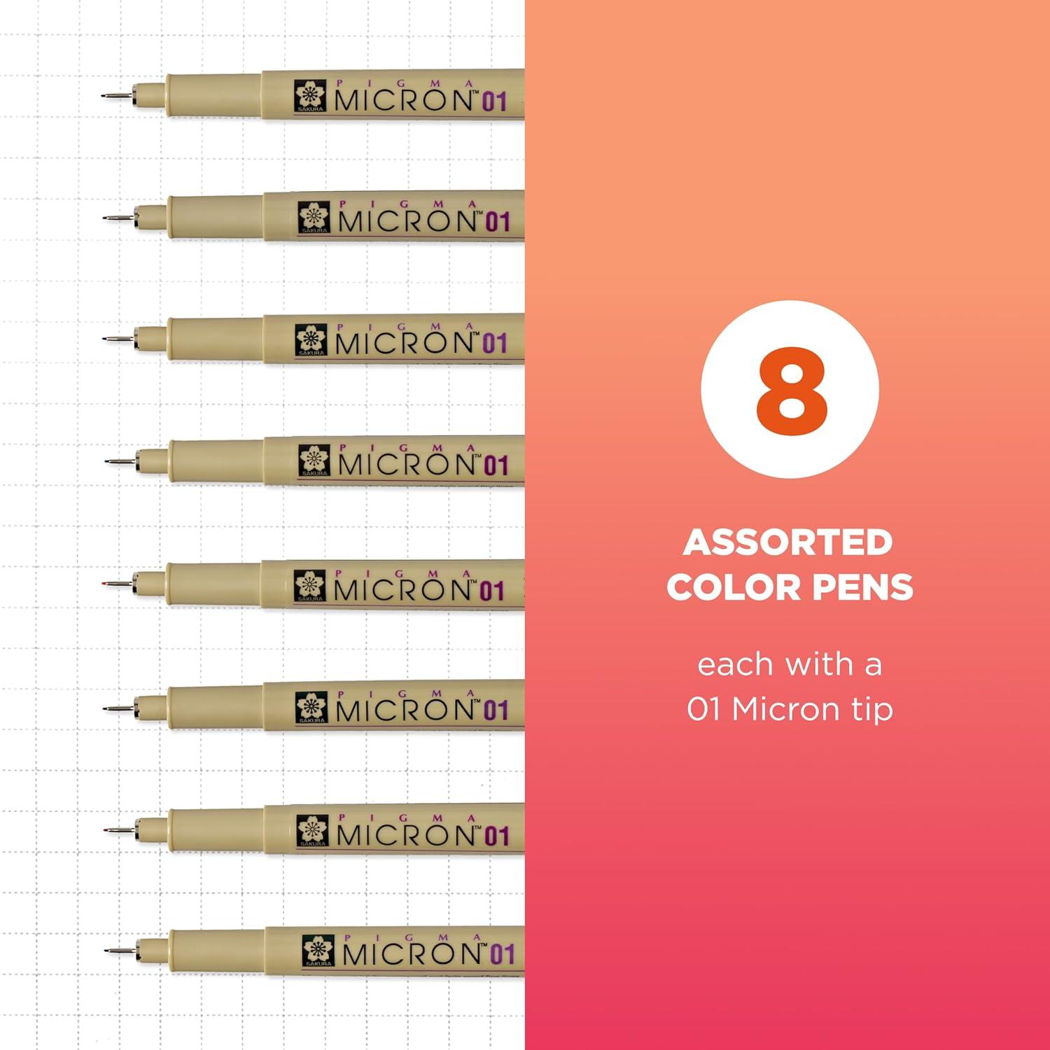 image:imageSAKURA Pigma Micron Fineliner Pens  Archival Black and Colored Ink Pens  For Writing Drawing or Journaling  Black and Assorted Colored Ink  08 Nib Size  Fine Line  8 Pack01 Tip