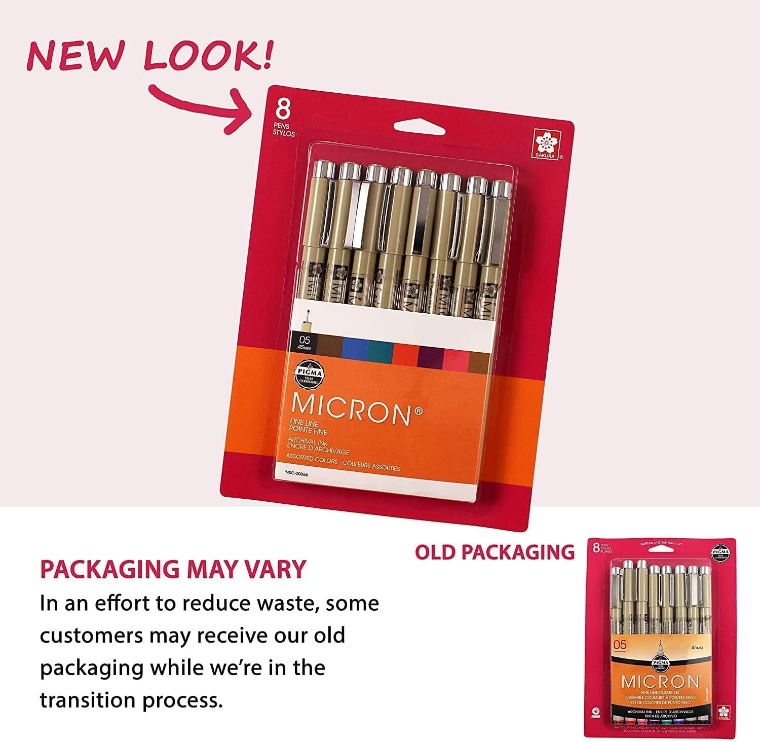 image:imageSAKURA Pigma Micron Fineliner Pens  Archival Black and Colored Ink Pens  For Writing Drawing or Journaling  Black and Assorted Colored Ink  08 Nib Size  Fine Line  8 Pack05 Tip