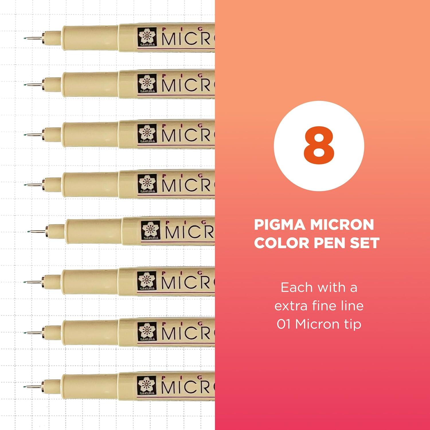 image:imageSAKURA Pigma Micron Fineliner Pens  Archival Colored Ink Pens  For Writing Drawing or Journaling  Colored Ink  01 Point Size  8 Pack