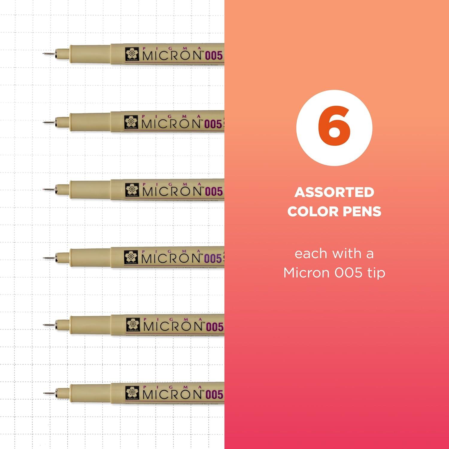 image:imageSAKURA Pigma Micron Fineliner Pens 03 Tip Size Archival Asst Colors 6 PK 50049005 Tip