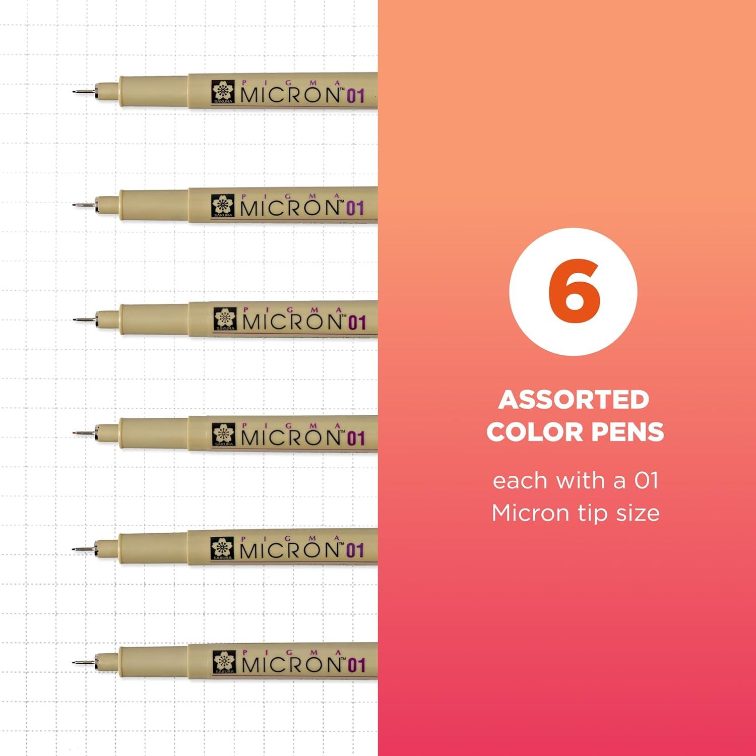 image:imageSAKURA Pigma Micron Fineliner Pens 03 Tip Size Archival Asst Colors 6 PK 5004901 Tip