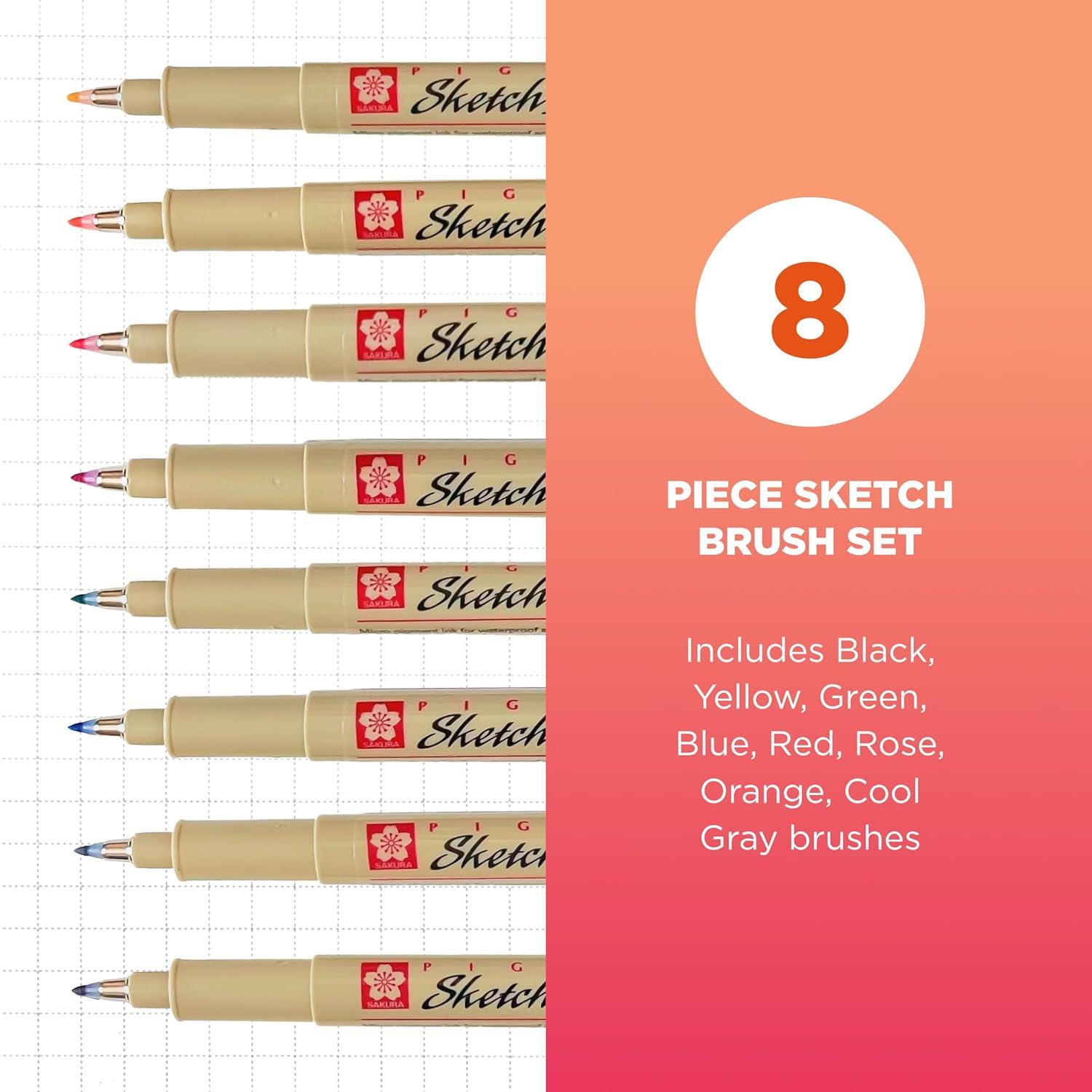 image:imageSAKURA Pigma Sketch Brush  Archival Ink Sketching Pens  Art Pens for Calligraphy Hand Lettering amp Writing  Assorted Archival Colors  8 Pack