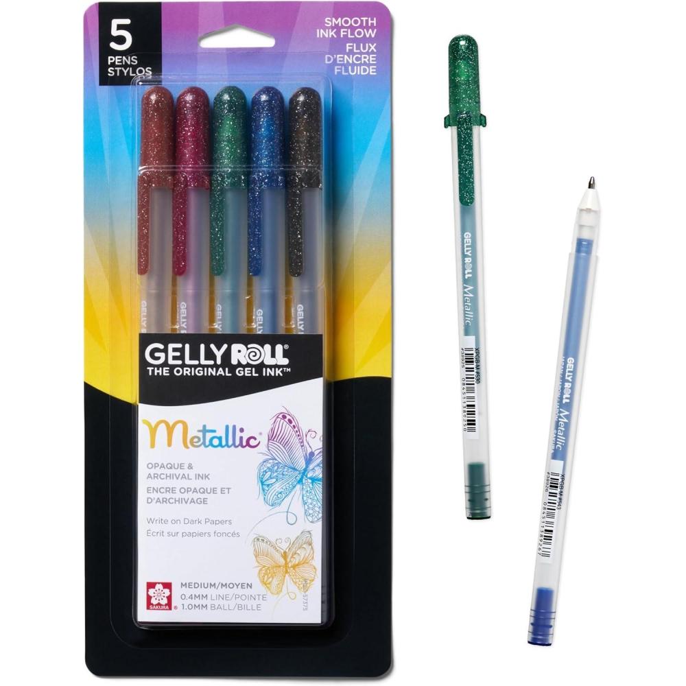 image:imageSAKURA Gelly Roll Metallic Gel Pens  Pens For Scrapbook Journals or Drawing  Art Gifts Holiday Gifts amp DIY Projects  Colored Metallic Ink  Medium Line  10 PackDark Metallic Gel