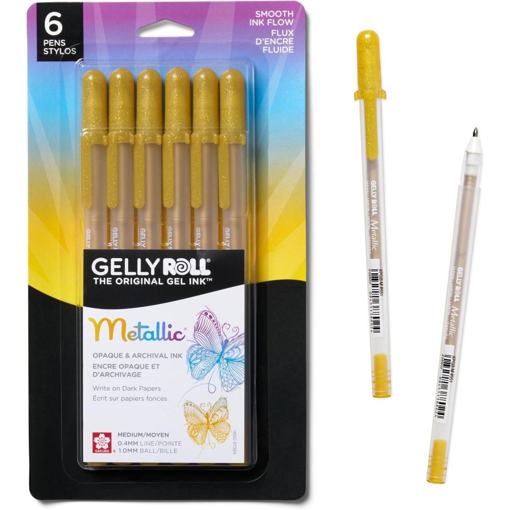 image:imageSAKURA Gelly Roll Metallic Gel Pens  Pens For Scrapbook Journals or Drawing  Art Gifts Holiday Gifts amp DIY Projects  Colored Metallic Ink  Medium Line  10 PackMetallic Gold