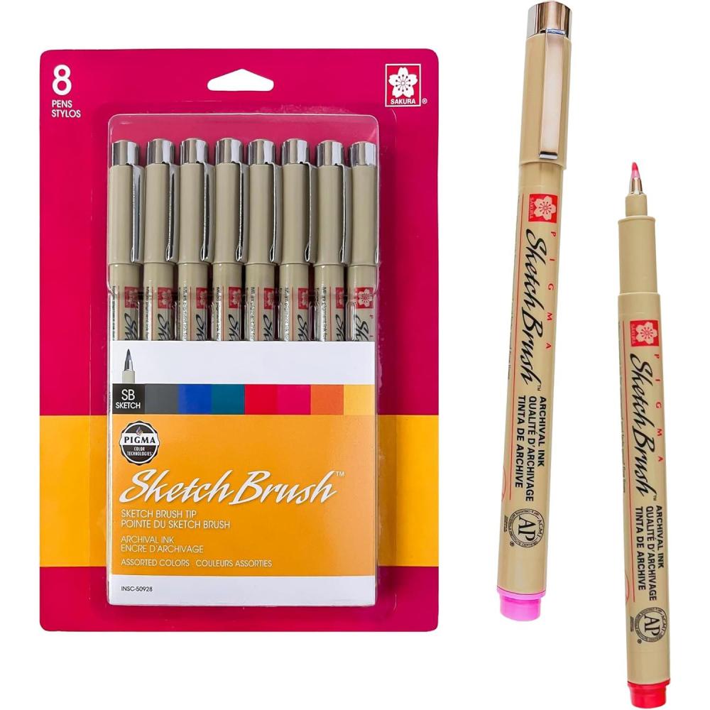 image:imageSAKURA Pigma Sketch Brush  Archival Ink Sketching Pens  Art Pens for Calligraphy Hand Lettering amp Writing  Assorted Archival Colors  8 Pack