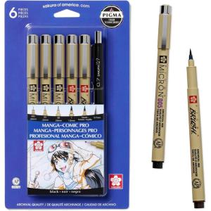 image:imageSAKURA 50203 8Piece Pigma Manga Comic Pro Drawing Kit6 Pen Pack