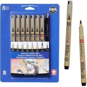 image:imageSAKURA 50203 8Piece Pigma Manga Comic Pro Drawing Kit8 Pen Pack