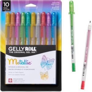 image:imageSAKURA Gelly Roll Metallic Gel Pens  Pens For Scrapbook Journals or Drawing  Art Gifts Holiday Gifts amp DIY Projects  Colored Metallic Ink  Medium Line  10 PackMulti Colored Metallic