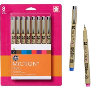 image:imageSAKURA Pigma Micron Fineliner Pens  Archival Black and Colored Ink Pens  For Writing Drawing or Journaling  Black and Assorted Colored Ink  08 Nib Size  Fine Line  8 Pack01 Tip