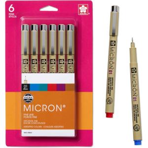 image:imageSAKURA Pigma Micron Fineliner Pens 03 Tip Size Archival Asst Colors 6 PK 5004901 Tip