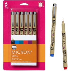 image:imageSAKURA Pigma Micron Fineliner Pens 03 Tip Size Archival Asst Colors 6 PK 5004905 Tip