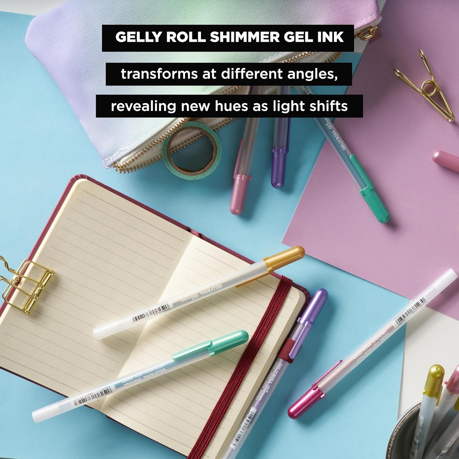 image:imageSAKURA Gelly Roll Shimmer  Shimmer Gel Ink Pen for Scrapbooking Note Decorating amp DIY Craft Pen Projects  ColorShift Gel Ink  Bold Tip Size  Multidimensional Shades  Assorted Colors  6 Count