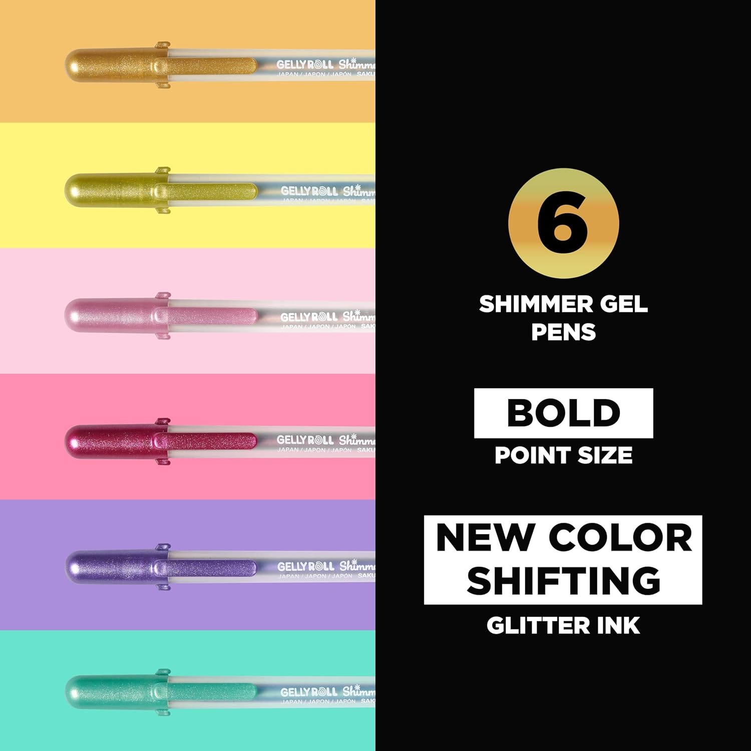 image:imageSAKURA Gelly Roll Shimmer  Shimmer Gel Ink Pen for Scrapbooking Note Decorating amp DIY Craft Pen Projects  ColorShift Gel Ink  Bold Tip Size  Multidimensional Shades  Assorted Colors  6 Count