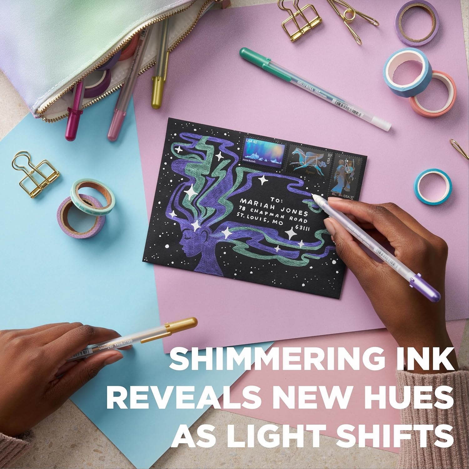 image:imageSAKURA Gelly Roll Shimmer  Shimmer Gel Ink Pen for Scrapbooking Note Decorating amp DIY Craft Pen Projects  ColorShift Gel Ink  Bold Tip Size  Multidimensional Shades  Assorted Colors  6 Count