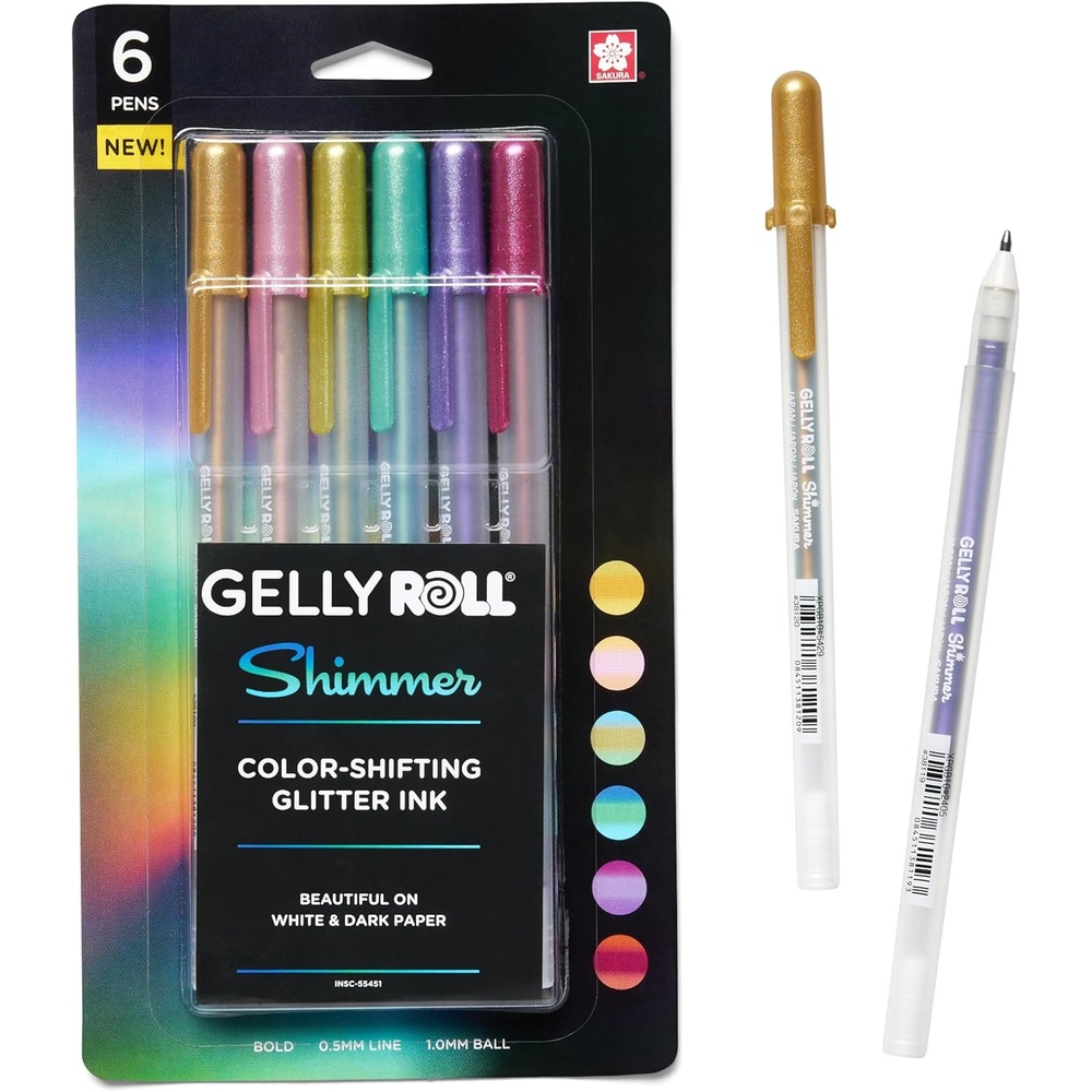 image:imageSAKURA Gelly Roll Shimmer  Shimmer Gel Ink Pen for Scrapbooking Note Decorating amp DIY Craft Pen Projects  ColorShift Gel Ink  Bold Tip Size  Multidimensional Shades  Assorted Colors  6 Count