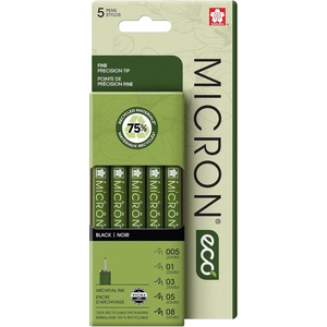 image:imageSAKURA Pigma Micron ECO Fineliner  Fineliner Pen Set for Fine Detail Work Sketching amp Illustration  Archival Ink  Precision Tip  Professional Quality  Black  5 Count
